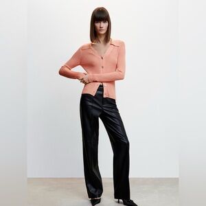 Mango Polo Neck Ribbed Cardigan Salmon / Size M / NWT